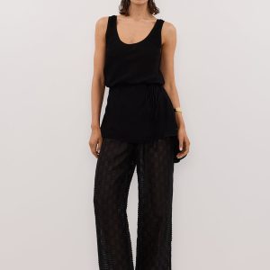 BLACK SHEER CHECK PANTS