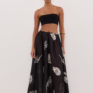 BLACK RAMIE MIDI SKIRT - PRE ORDER