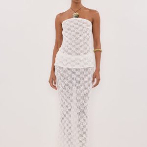 WHITE CROCHET COLUMN MIDI SKIRT - PRE ORDER