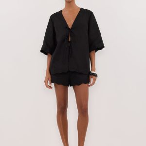 BLACK LINEN SHORT