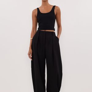 BLACK BARREL LEG TAILORED PANT - PRE ORDER