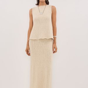 NATURAL KNIT MIDI SKIRT